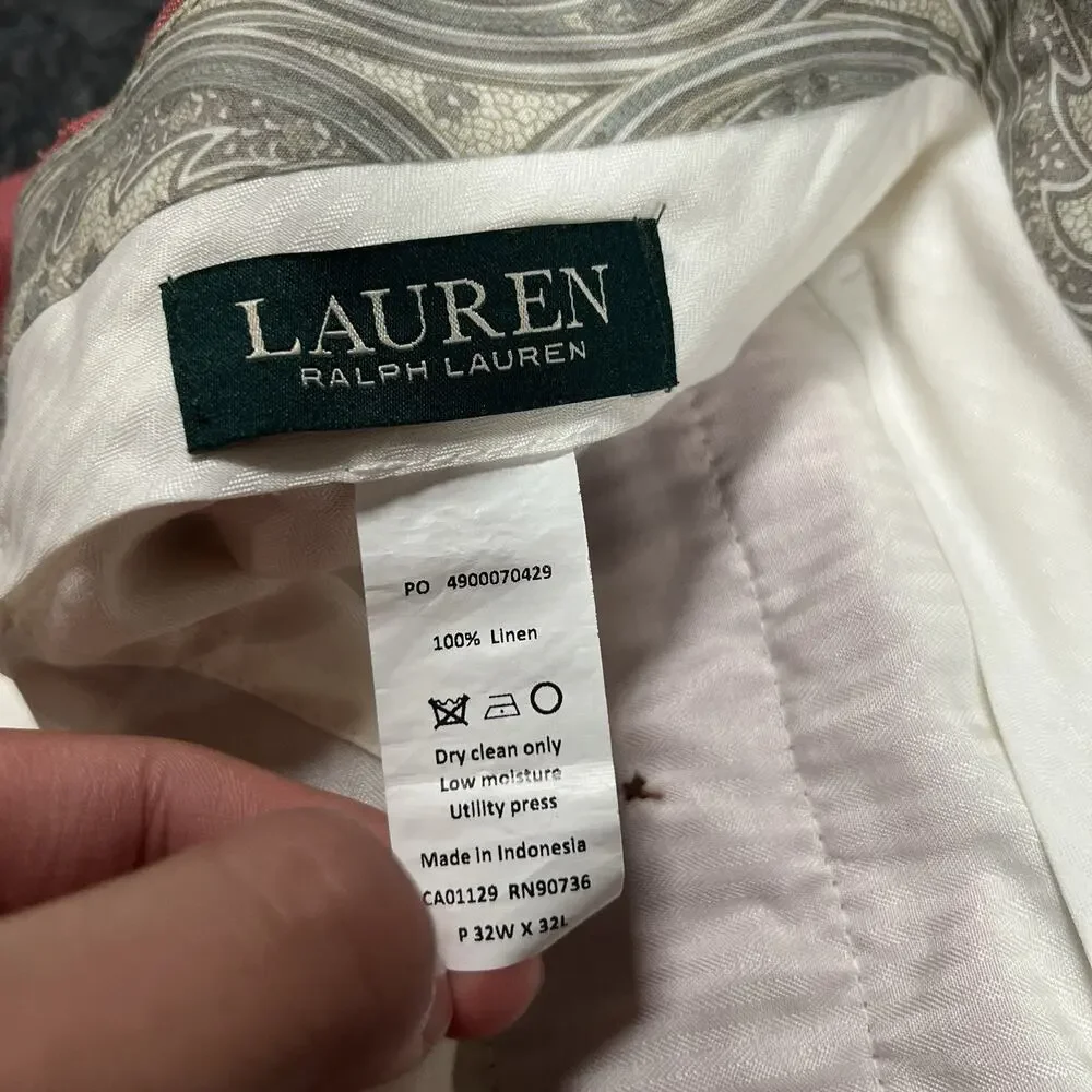 Ralph Lauren 100% Linen Straight Pants Mens 32x31 Salmon Red Pink Chino Trousers